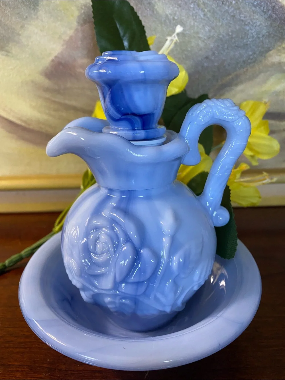 Avon Victoriana  Blue Slag Pitcher & Bowl Set